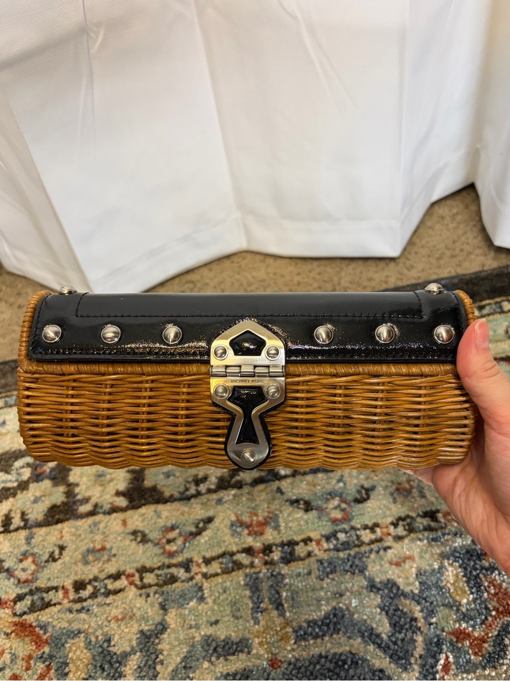 Michael by Michael Kors Santorini Wicker Rattan Clutch Bag in Black. Retail $248 - Picture 6 of 7